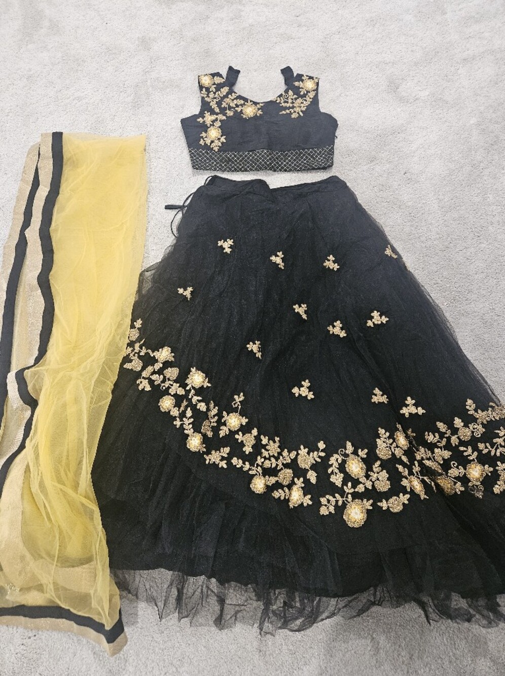 Black , Gold And Yellow Indian Outfit / Choli/ Lehenga